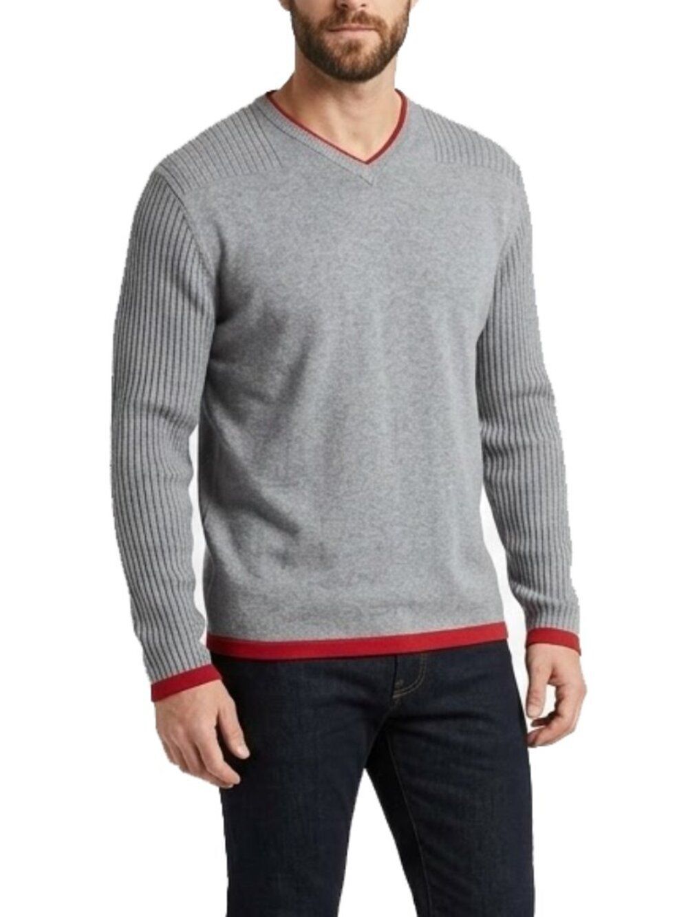 Kenneth Cole New York Gray and red Knit Sweater Size Large